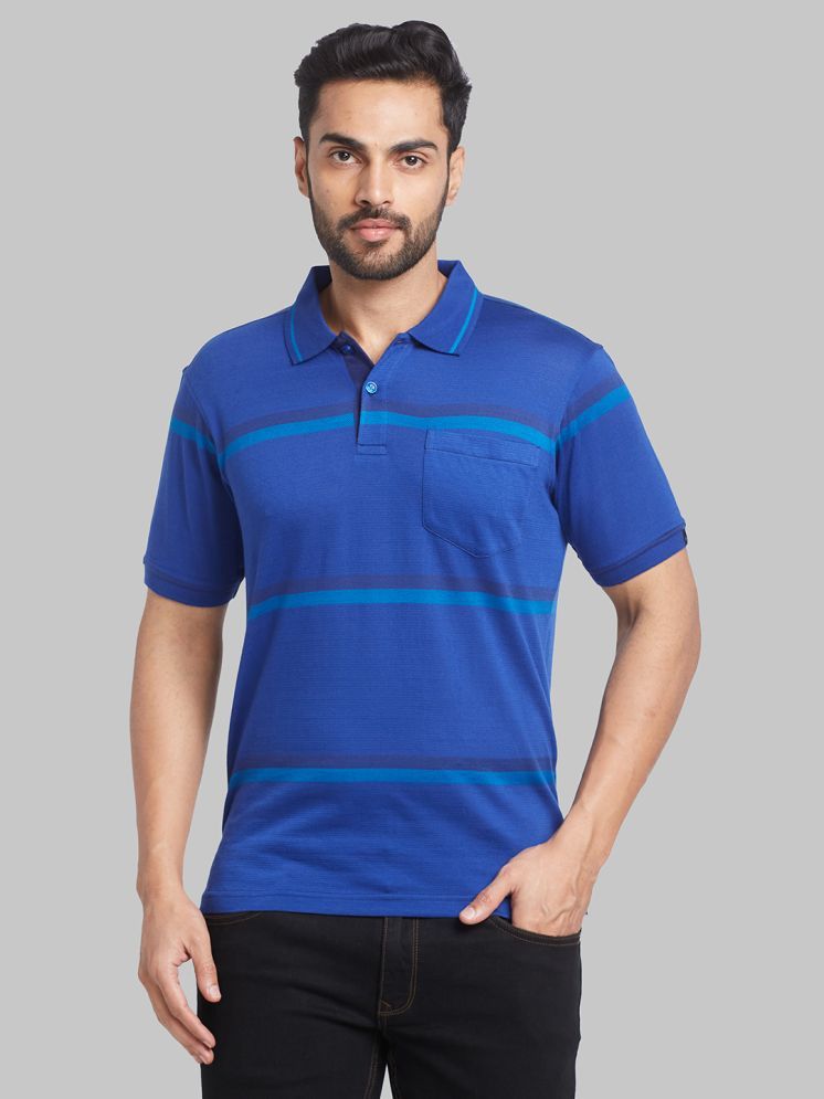     			Raymond Cotton Regular Fit Striped Half Sleeves Men's Polo T Shirt - Blue ( Pack of 1 )