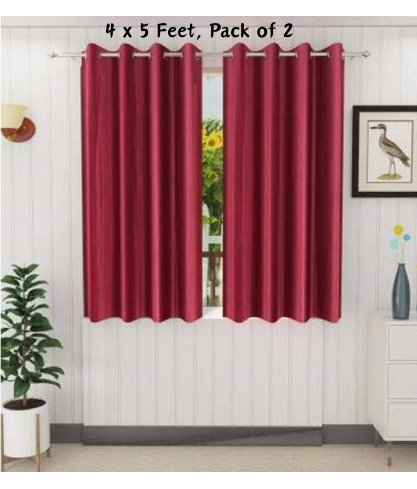     			SWIZIER Solid Semi-Transparent Eyelet Curtain 5 ft ( Pack of 2 ) - Maroon