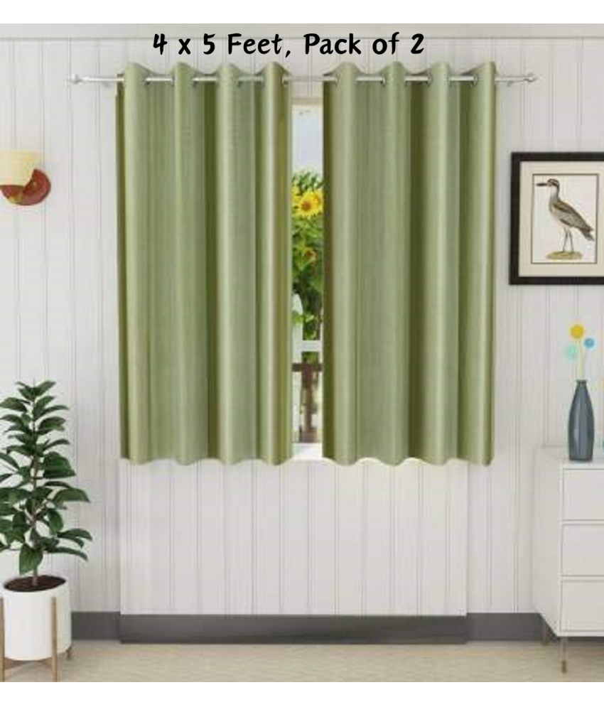     			SWIZIER Solid Semi-Transparent Eyelet Curtain 5 ft ( Pack of 2 ) - Green