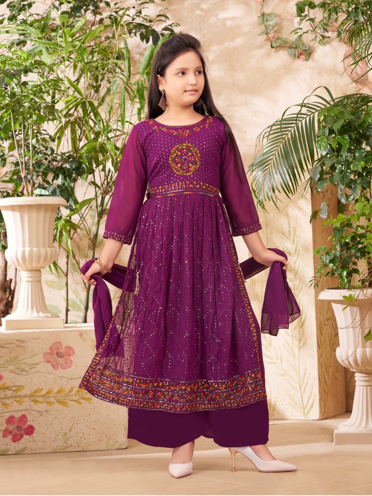     			Aarika Purple Georgette Girls Kurta and Sharara Set ( Pack of 1 )