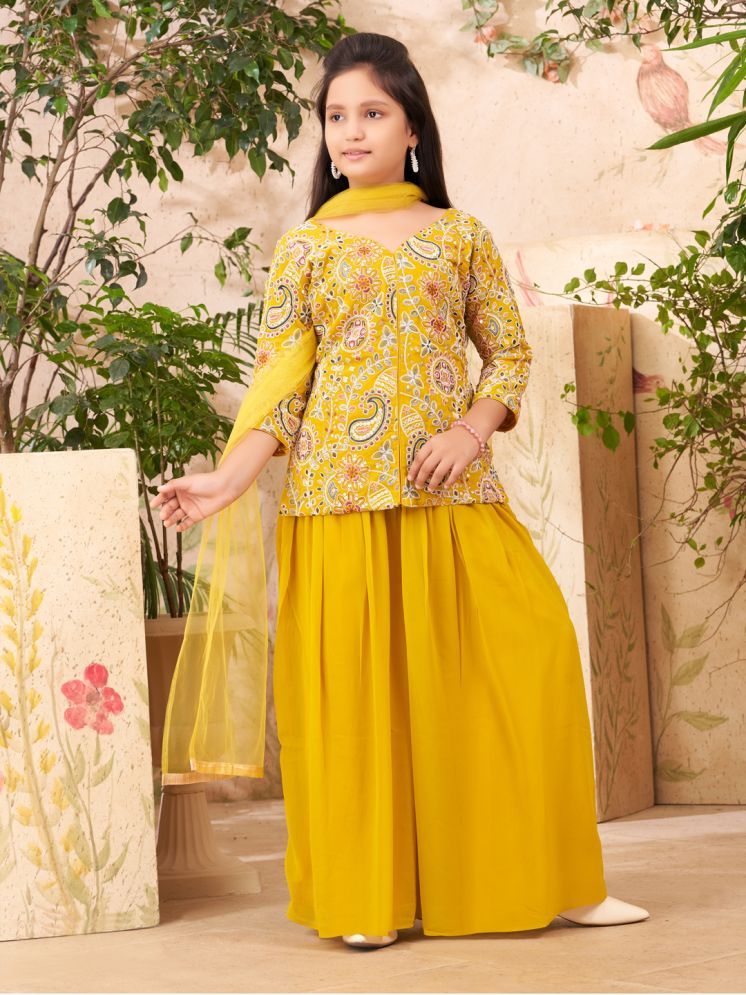     			Aarika Yellow Georgette Girls Top & Sharara Set ( Pack of 1 )