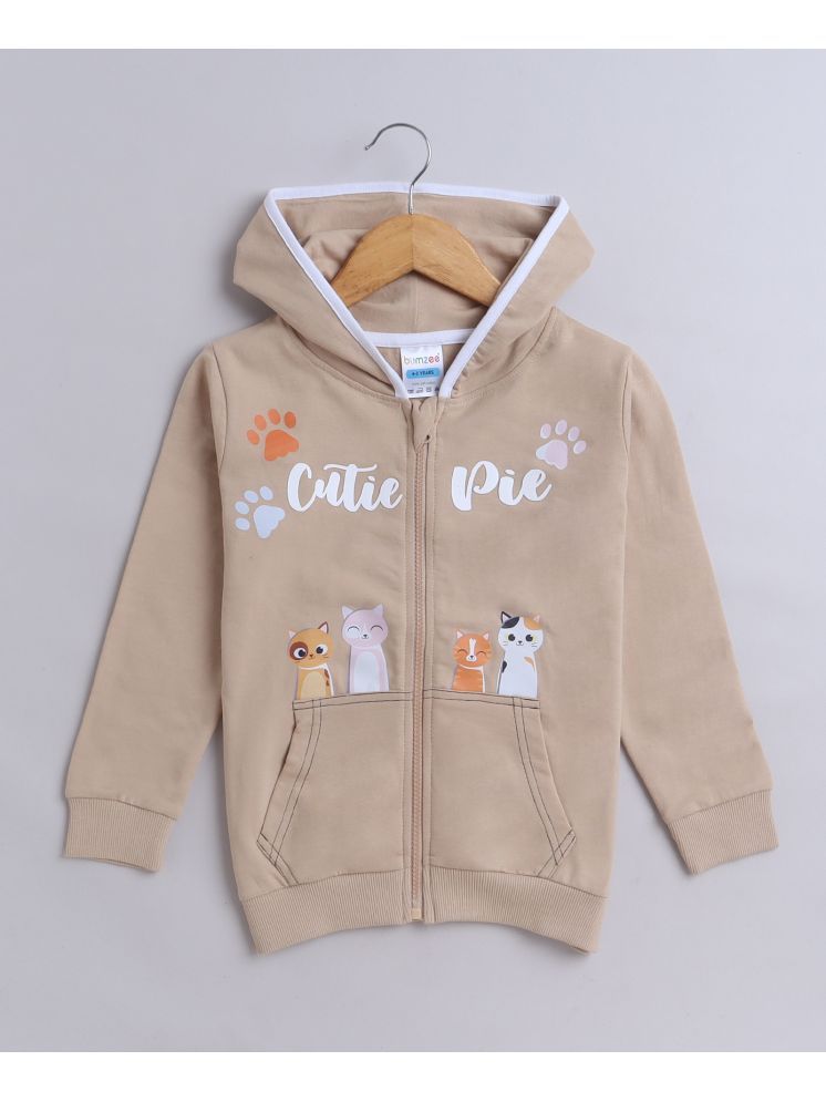     			BUMZEE Beige Girls  Full Sleeves Cotton Hooded Zipper Sweatshirt Age - 3-4 Years