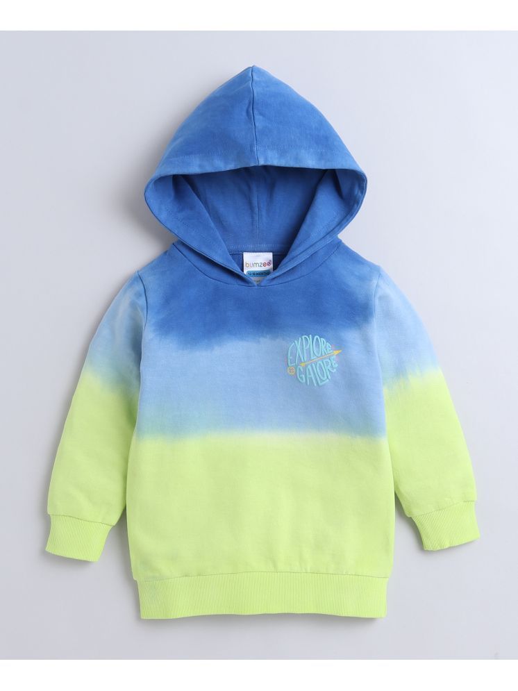     			BUMZEE Green & Blue Boys Full Sleeves Cotton Hooded Sweatshirt Age - 12-18 Months