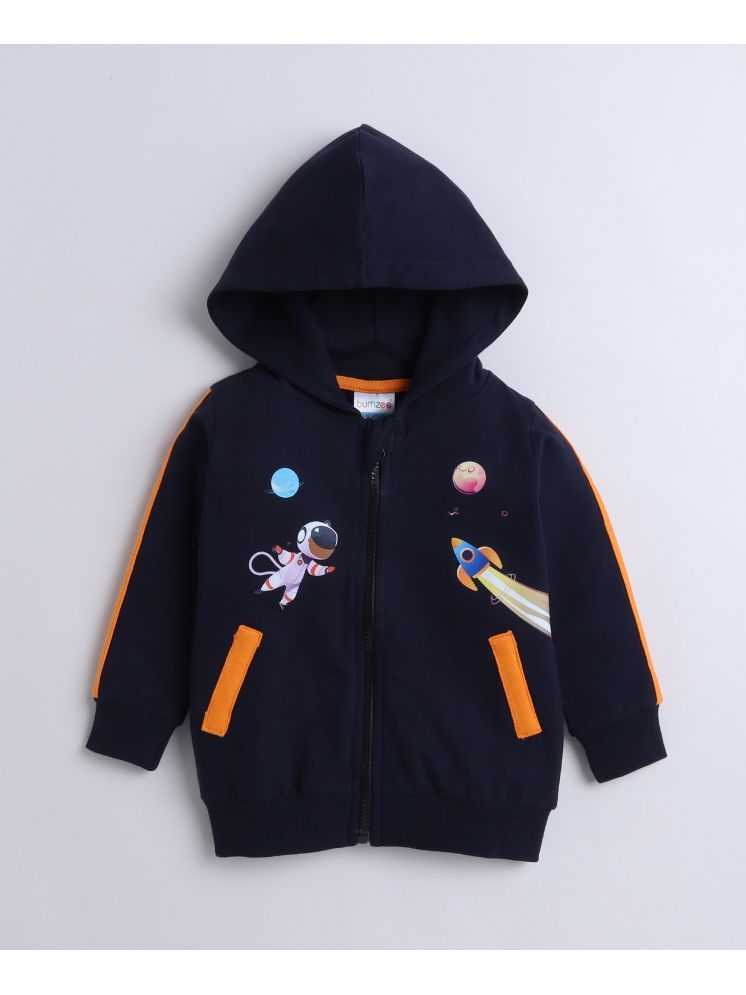     			BUMZEE Navy Boys Full Sleeves Cotton Hooded Zipper Sweatshirt Age - 12-18 Months