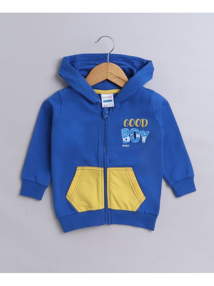     			BUMZEE Yellow & Royal Blue Boys Full Sleeves Cotton Hooded Zipper Sweatshirt Age - 6-12 Months