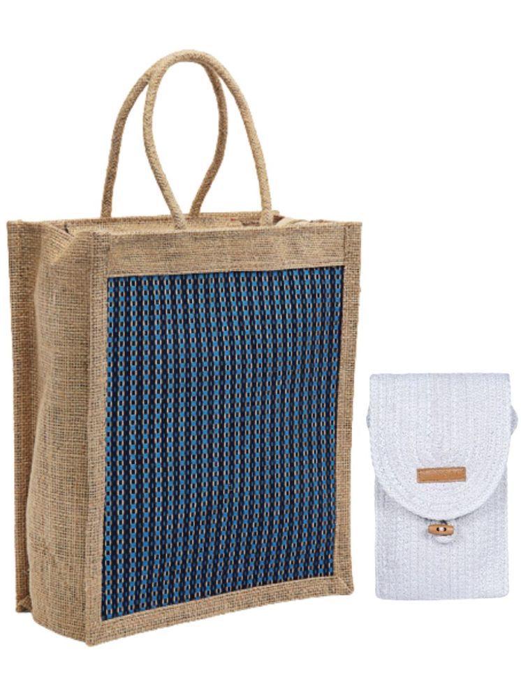     			ENSAC Light Grey Jute Handheld Bag