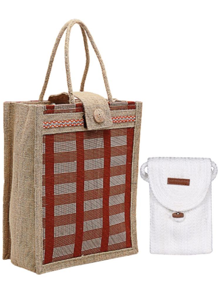     			ENSAC White Jute Handheld Bag