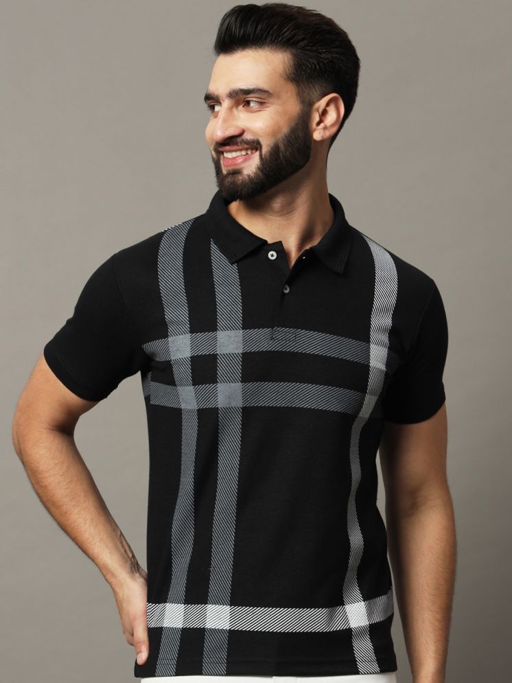     			Hushbucks Pack of 1 Cotton Blend Regular Fit Checks Half Sleeves Men's Polo T Shirt ( Black )