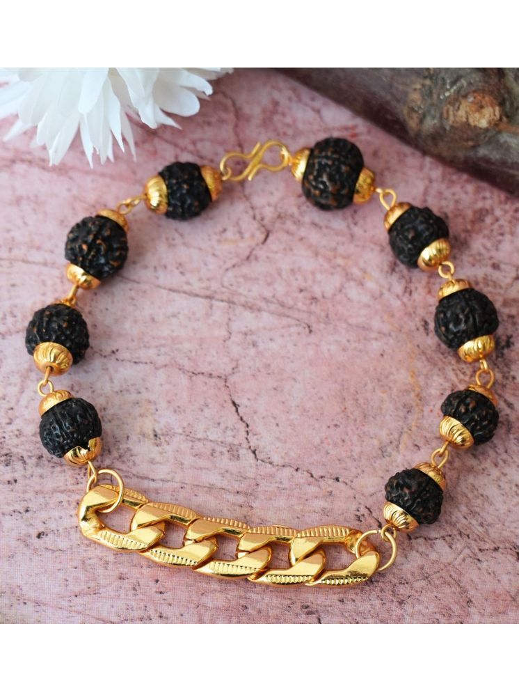     			Japam Gold Plated Black Links Rudraksha Bracelet | One Size | Length 8 inches