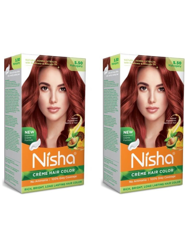     			Nisha Creme Hair Color 5.50 Mahogany 120g Pack of 2, Permanent Hair Colour for Women Men, No Ammonia, 100% Grey Coverage