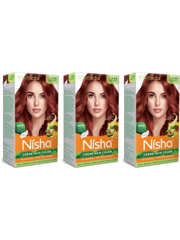     			Nisha Creme Hair Color 5.50 Mahogany 120g Pack of 3, Permanent Hair Colour for Women Men, No Ammonia, 100% Grey Coverage