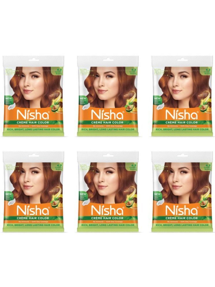     			Nisha Creme Hair Color Golden Brown 40g Pack of 6, Permanent Hair Color for Women Men, No Ammonia, 100% Grey Coverage