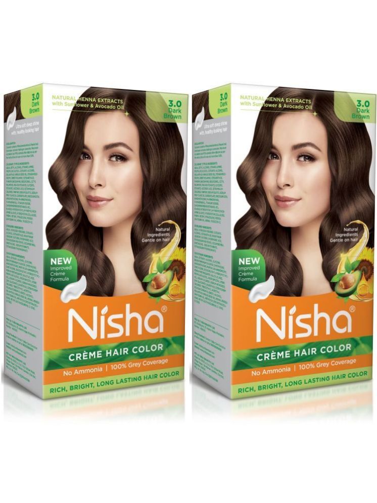     			Nisha Creme Hair Color 3.0 Dark Brown 120g Pack of 2, Permanent Hair Colour for Women Men, No Ammonia 100% Grey Coverage