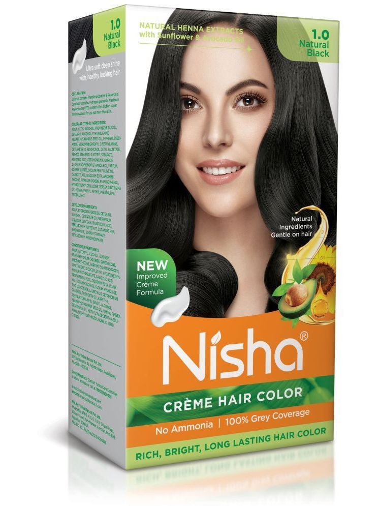     			Nisha Creme Hair Color 1.0 Natural Black 120g, Permanent Hair Color for Women & Men, Ammonia Free Hair Colour