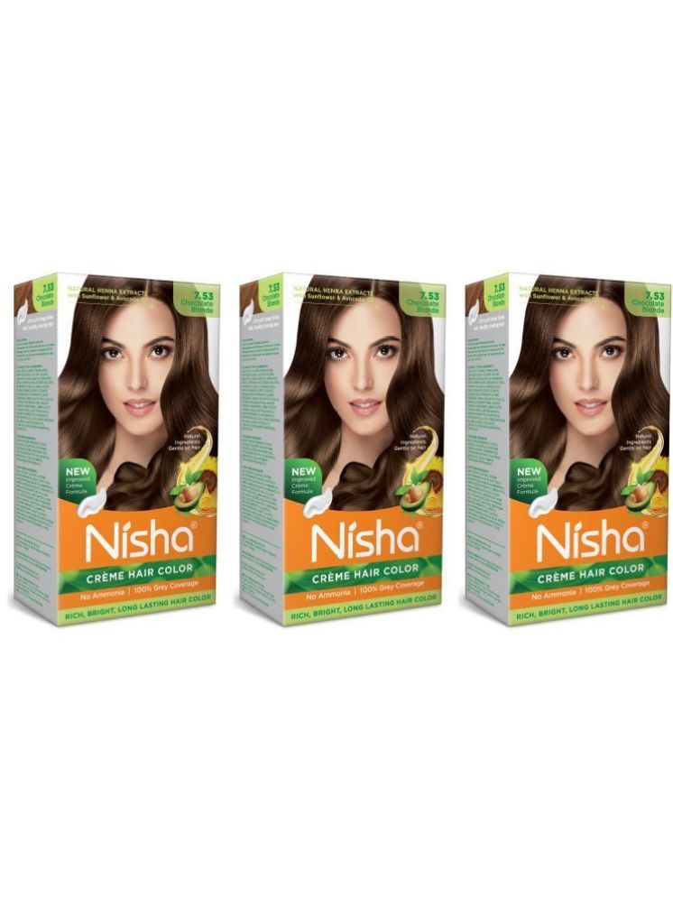     			Nisha Creme Hair Color 7.53 Chocolate Blonde 120g Pack of 3, Permanent Hair Colour for Rich, Bright & Long Lasting Hair