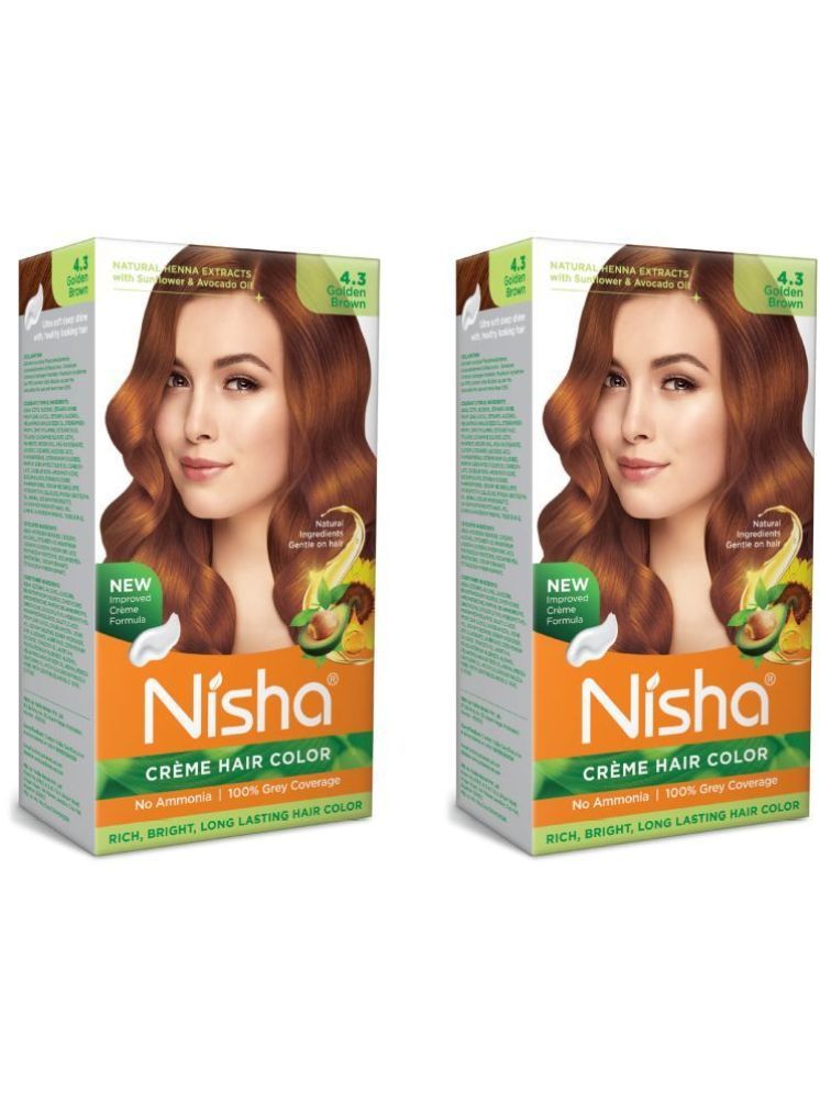     			Nisha Creme Hair Color 4.3 Golden Brown 120g Pack of 2, Permanent Hair Colour, No Ammonia, 100% Grey Coverage