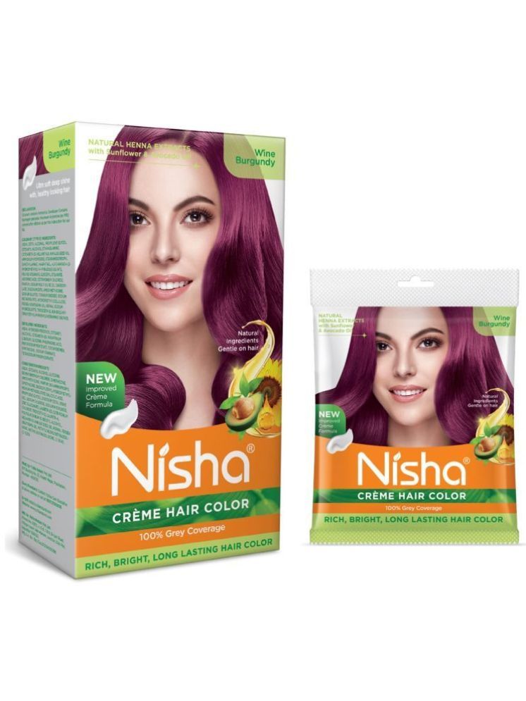     			Nisha Creme Hair Color Combo Pack Wine Burgundy (120g Box & 40g Pouch), Ammonia Free Permanent Hair Colour