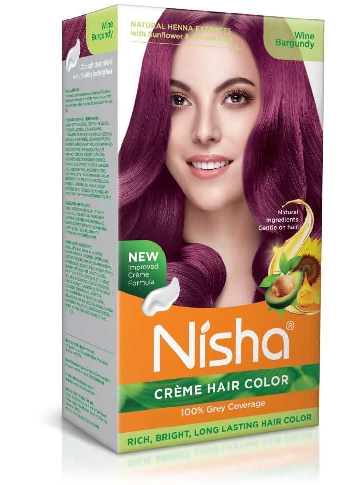     			Nisha Creme Hair Color Wine Burgundy 120g, Permanent Hair Colour with Henna Extracts, 100% Grey Coverage