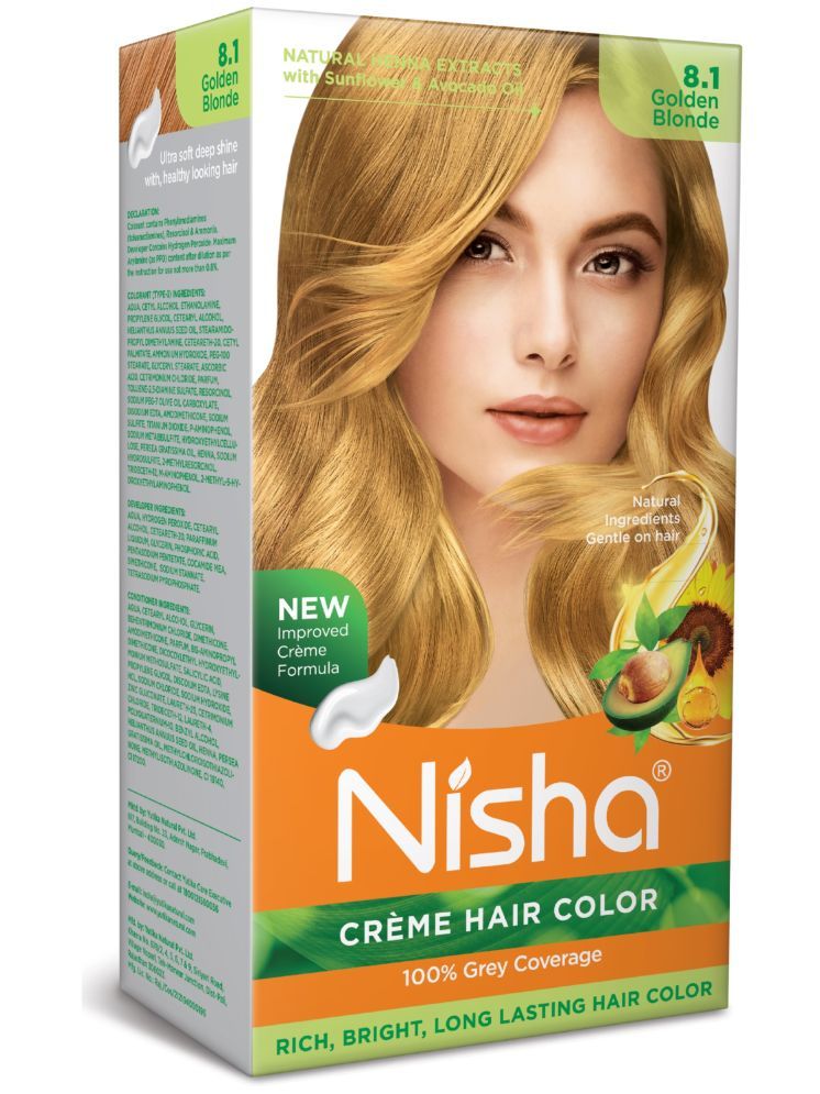     			Nisha Creme Hair Color 8.1 Golden Blonde 120g, Permanent Hair Colour with Henna Extract, 100% Grey Coverage