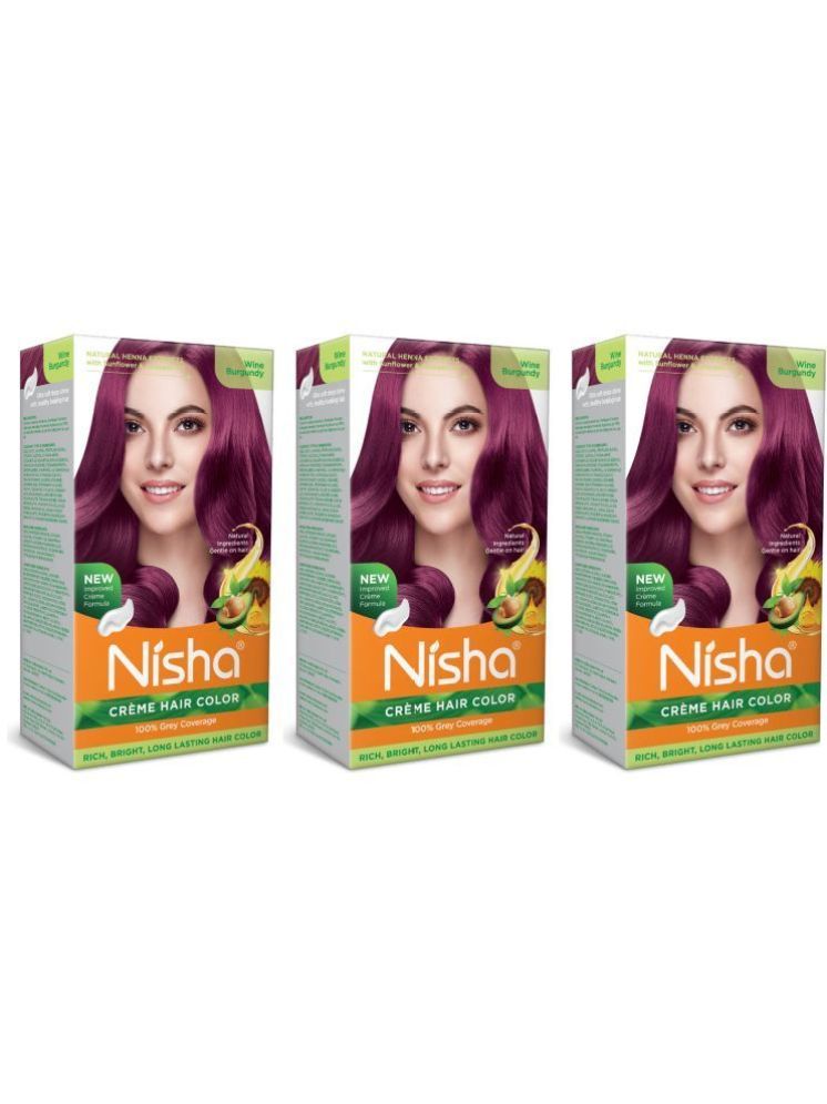     			Nisha Creme Hair Color Wine Burgundy 120g Pack of 3, Permanent Hair Colour, 100% Grey Coverage, Long Lasting Hair Colour