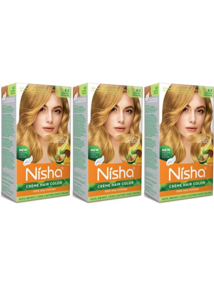     			Nisha Creme Hair Color 8.1 Golden Blonde 120g Pack of 3, Permanent Hair Colour for Women & Men, Long Lasting Hair Color