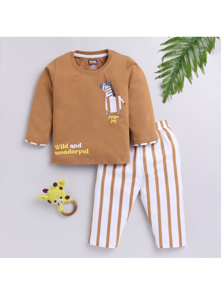     			Nottie planet Brown Cotton Boys T-Shirt & Pants ( Pack of 1 )