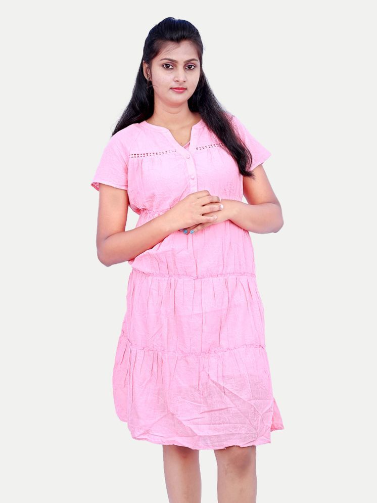     			Radprix Cotton Solid Knee Length Women's A-line Dress - Pink ( Pack of 1 )