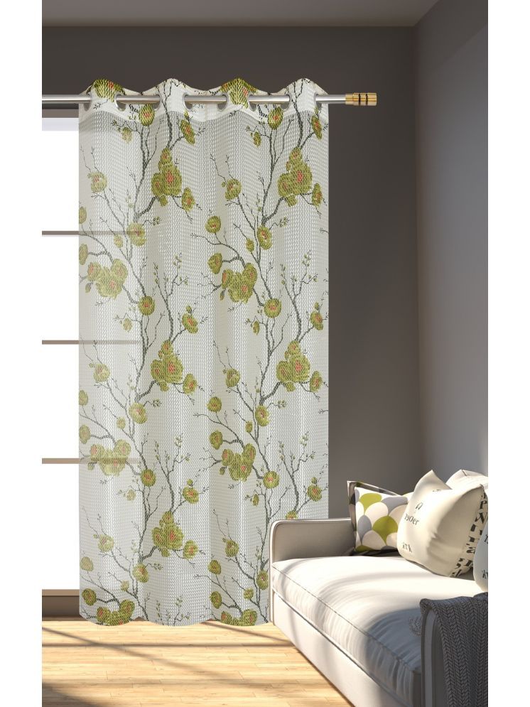     			SWIZIER Floral Semi-Transparent Eyelet Curtain 5 ft ( Pack of 1 ) - Green