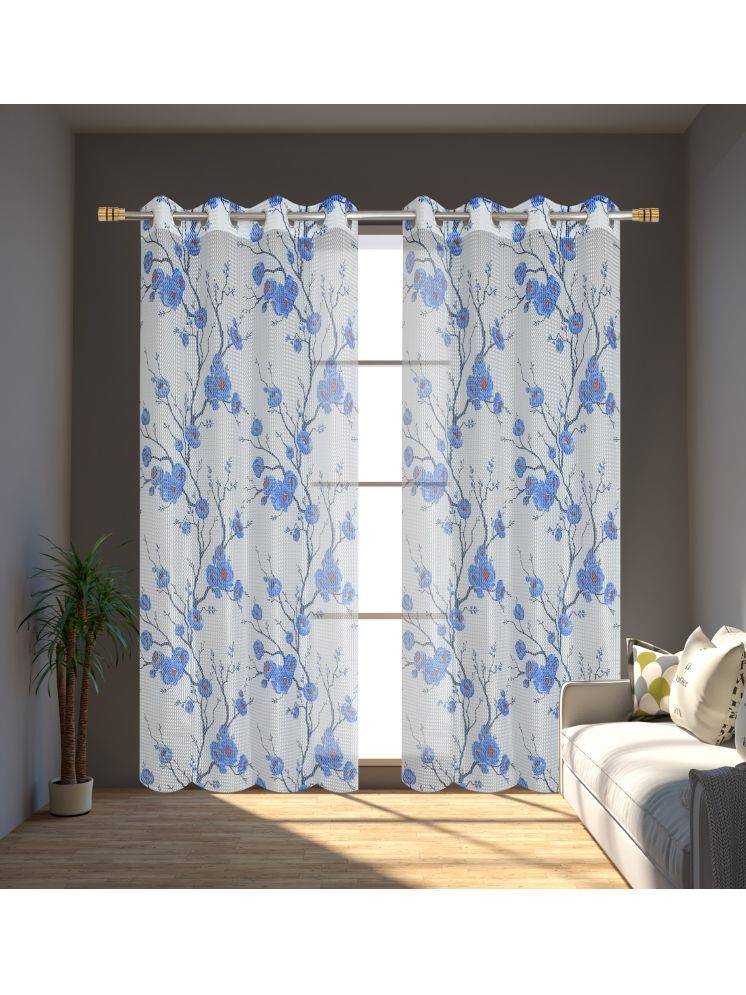     			SWIZIER Floral Semi-Transparent Eyelet Curtain 5 ft ( Pack of 2 ) - Blue