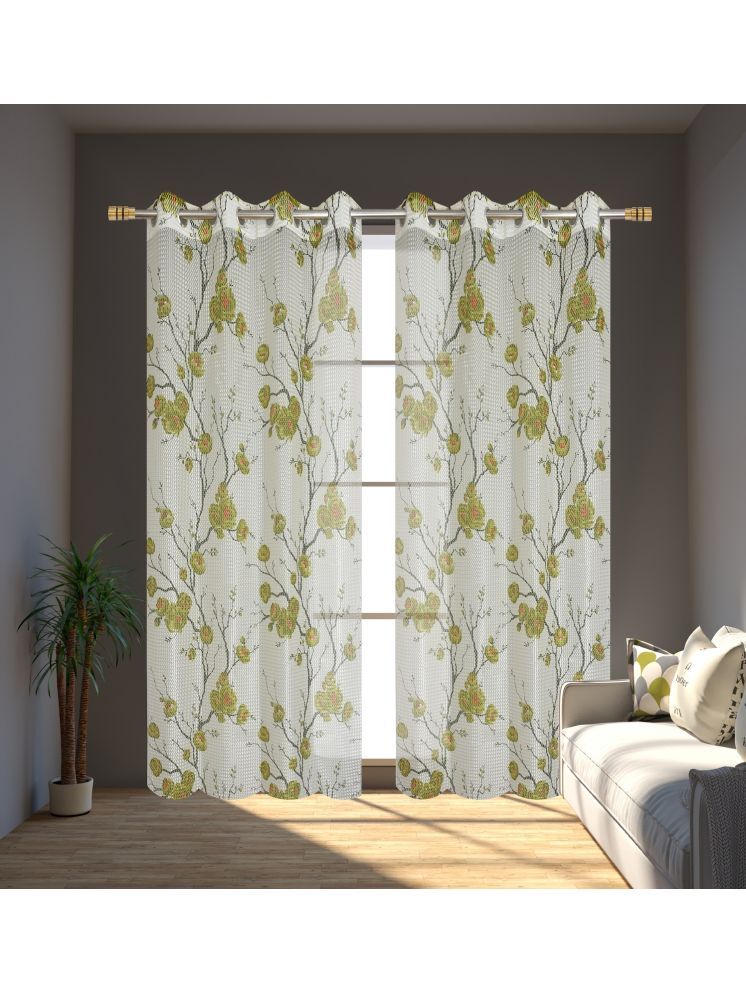     			SWIZIER Floral Semi-Transparent Eyelet Curtain 5 ft ( Pack of 2 ) - Green