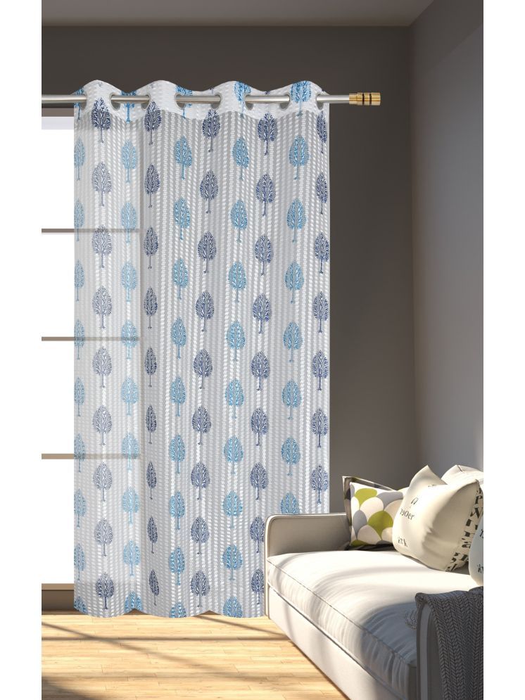     			SWIZIER Floral Semi-Transparent Eyelet Curtain 5 ft ( Pack of 1 ) - Blue