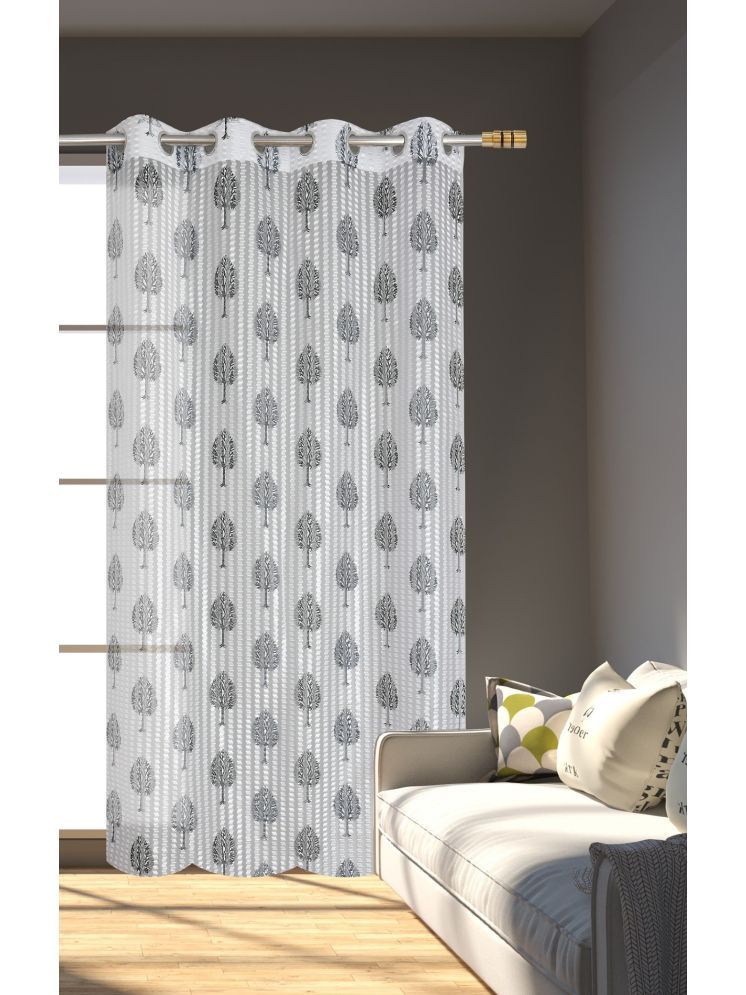     			SWIZIER Floral Semi-Transparent Eyelet Curtain 5 ft ( Pack of 1 ) - Light Grey