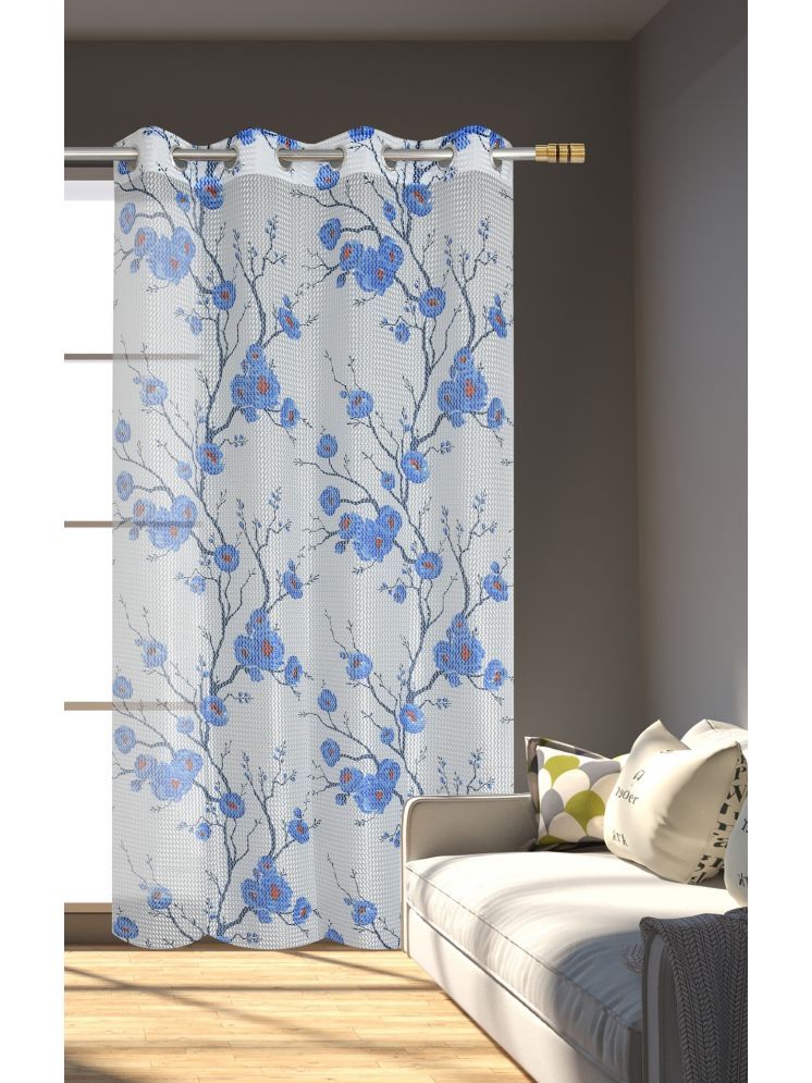     			SWIZIER Floral Semi-Transparent Eyelet Curtain 7 ft ( Pack of 1 ) - Blue