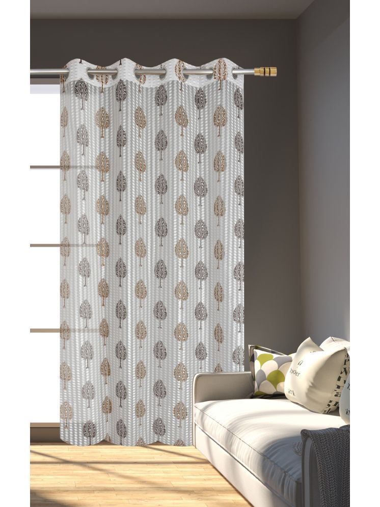     			SWIZIER Floral Semi-Transparent Eyelet Curtain 5 ft ( Pack of 1 ) - Coffee