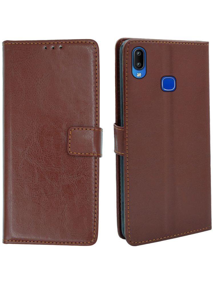     			flip flow Brown Flip Cover Artificial Leather Compatible For Vivo Y93 ( Pack of 1 )