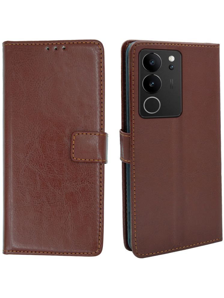     			flip flow Brown Flip Cover Artificial Leather Compatible For Vivo V29 5G ( Pack of 1 )