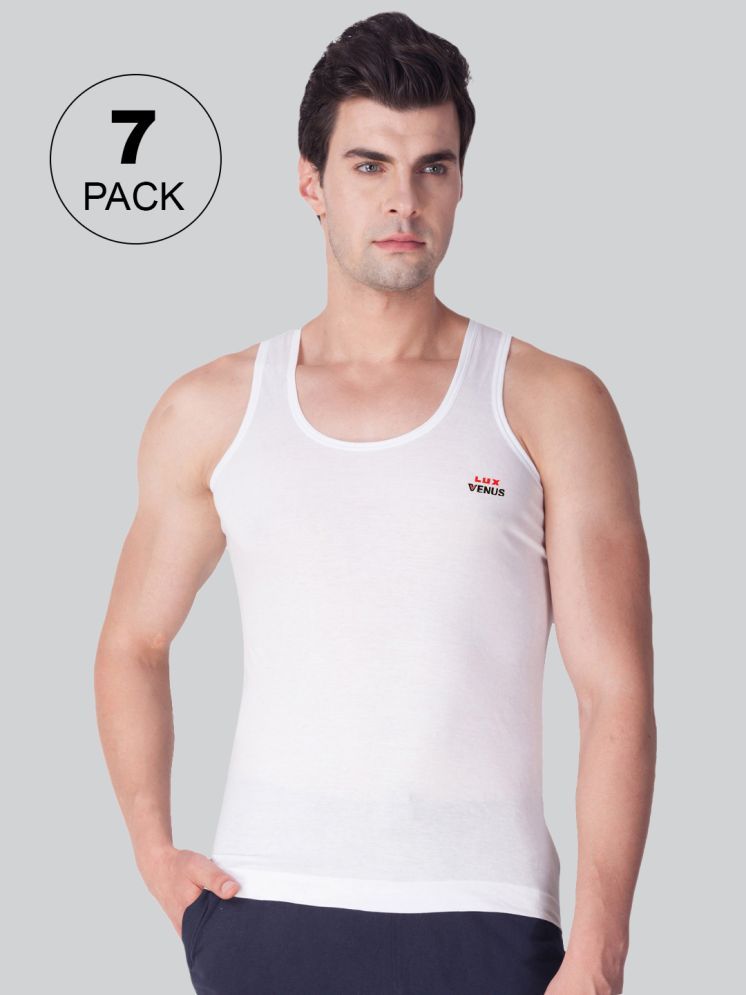     			Pack of 7 lux venus White Vest_Wh_Rn_7Pc Cotton Men's Vest