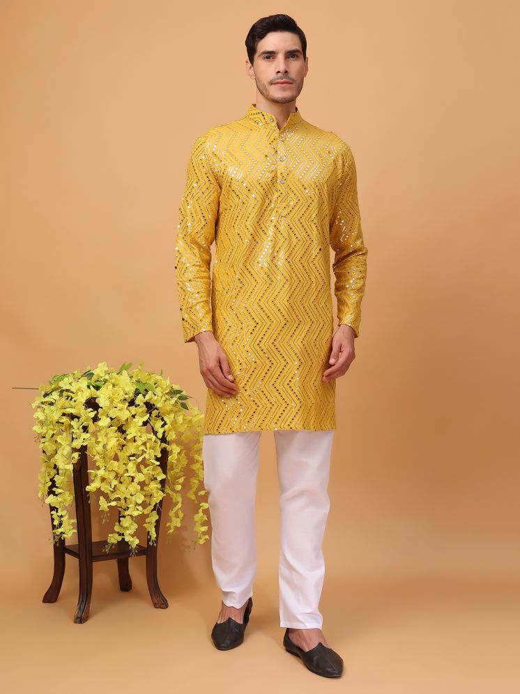     			Hangup Yellow Rayon Regular Fit Men's Kurta Pyjama Set ( Pack of 1 )