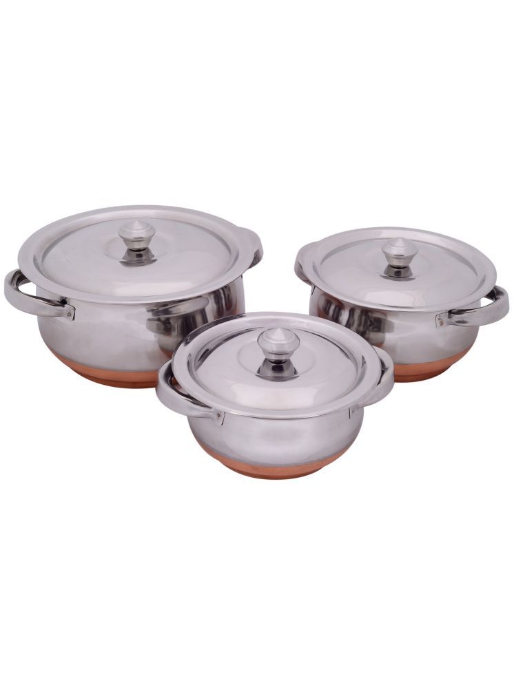     			Redific Cook & Serve Set Silver Stainless Steel No Coating Cook n Serve Casseroles ( Set of 3 )