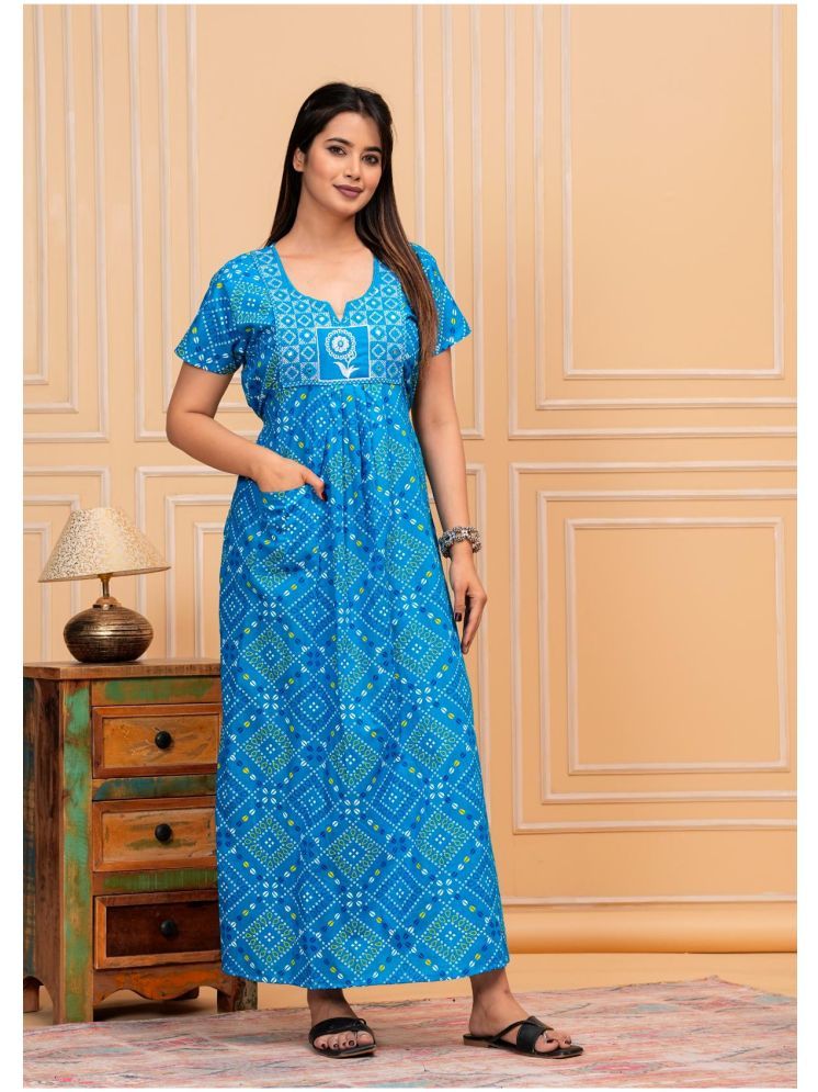     			Shri Krishna Fabric Blue Cotton Women's Nightwear Nighty & Night Gowns ( Pack of 1 )