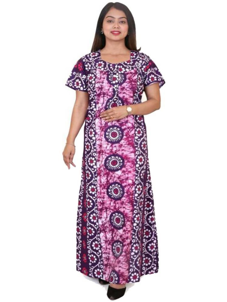     			Wristy Purple Cotton Women's Nightwear Nighty & Night Gowns ( Pack of 1 )