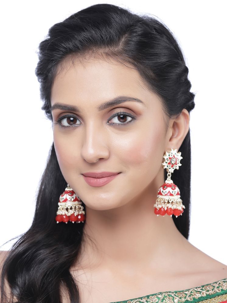     			Zeneme Red Jhumki Earrings ( Pack of 1 )