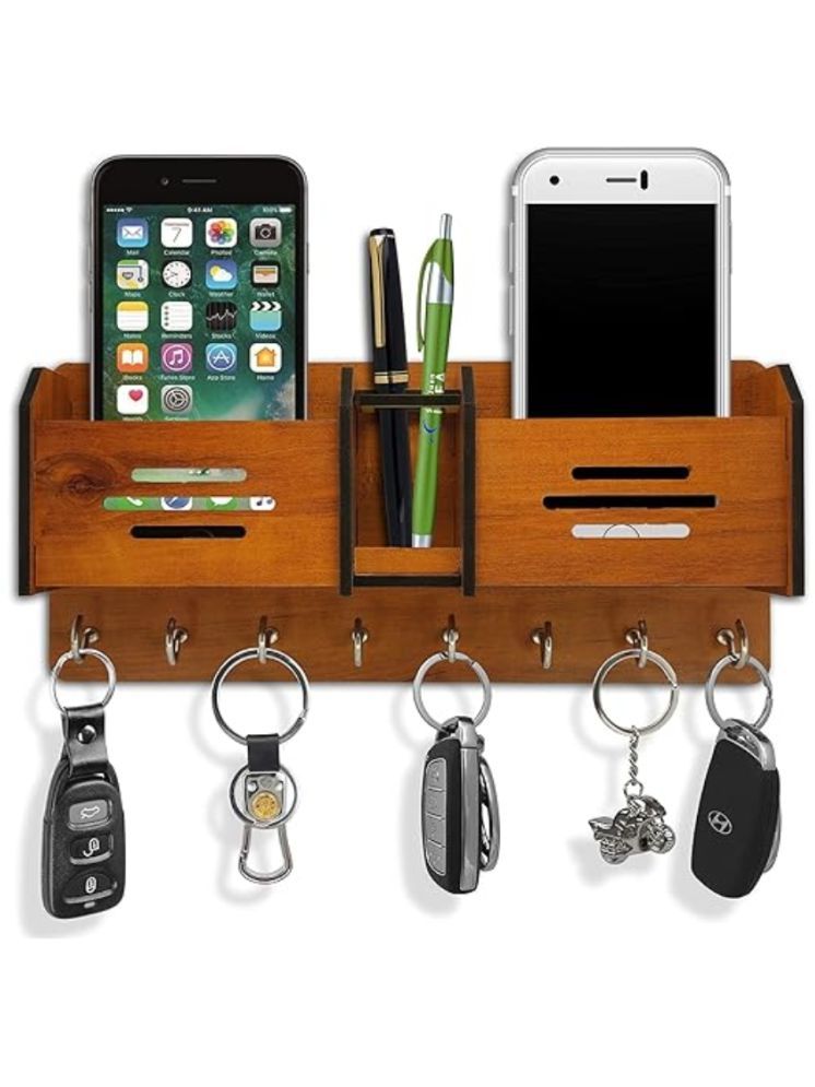     			Digimate Wooden Key Holder With Storage Box Mobile Holder Pen Holder 8 Hook (280Mm X 125 Mm) (562 Cherry)