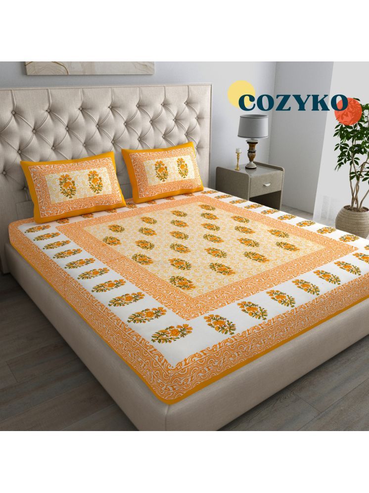     			COZYKO Cotton Floral 1 Double Bedsheet with 2 Pillow Covers - Yellow