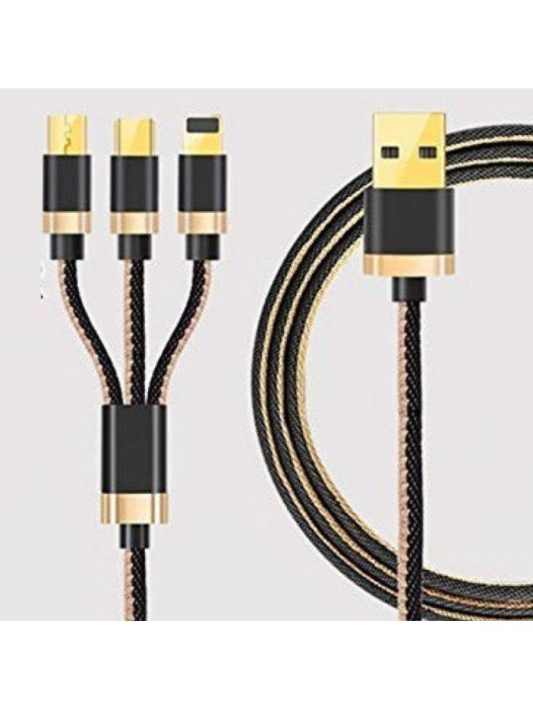     			Digimate 3 In 1 Charging Cable Nylon Braided Multiple Usb Fast Charging Cable, Compatible For All Devices(Black)