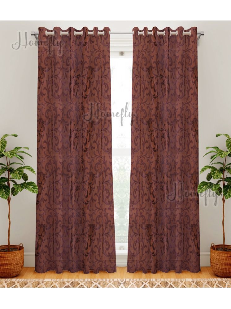     			HOMEFLY Nature Transparent Eyelet Curtain 5 ft ( Pack of 2 ) - Brown