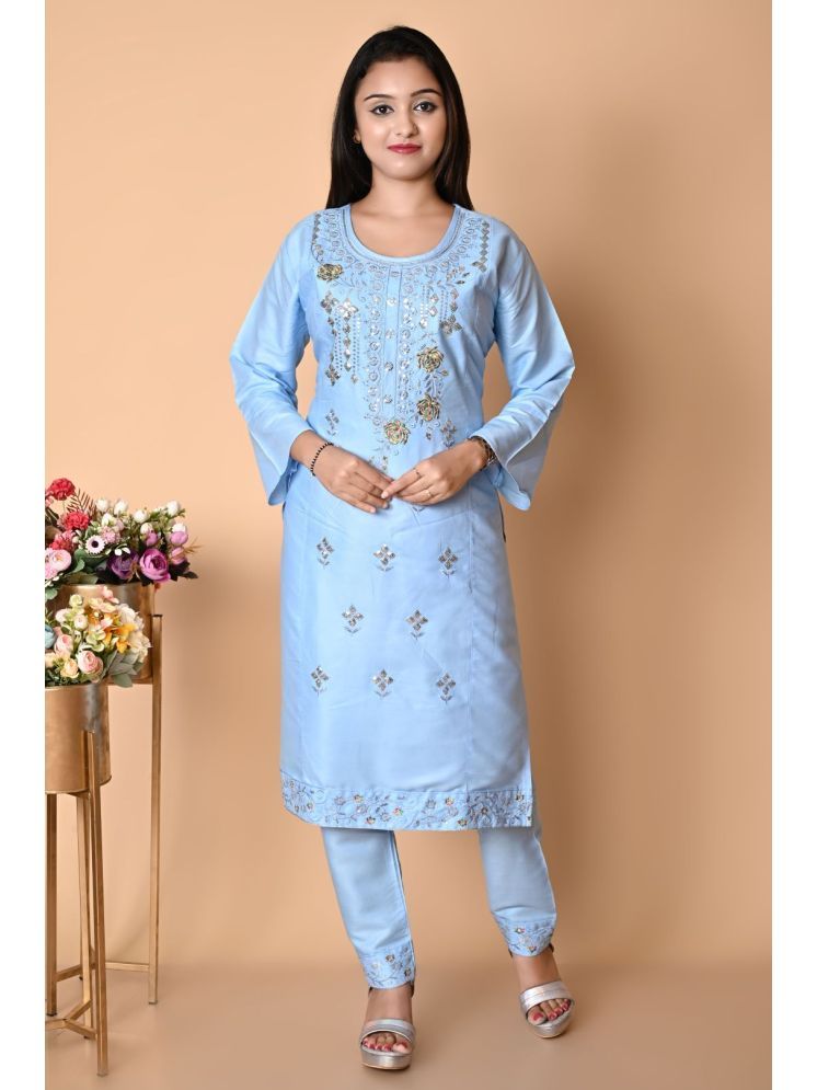     			New Collection Rayon Embellished Straight Women's Kurti - Blue ( Pack of 1 )