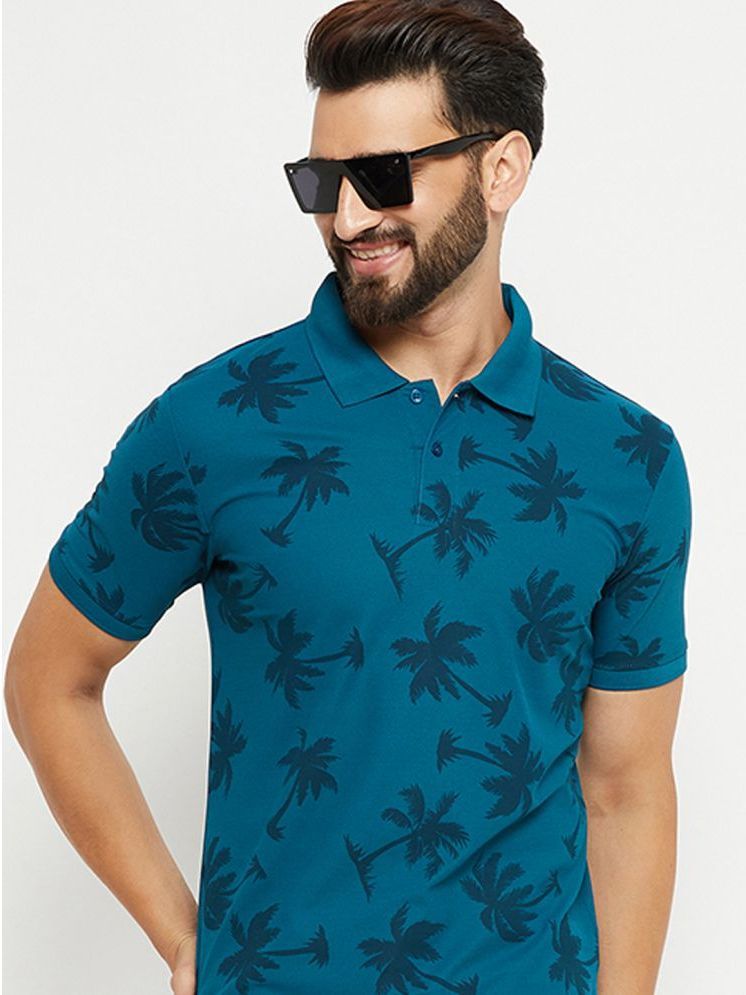     			Nuovo Cotton Blend Regular Fit Printed Half Sleeves Men's Polo T Shirt - Turquoise ( Pack of 1 )