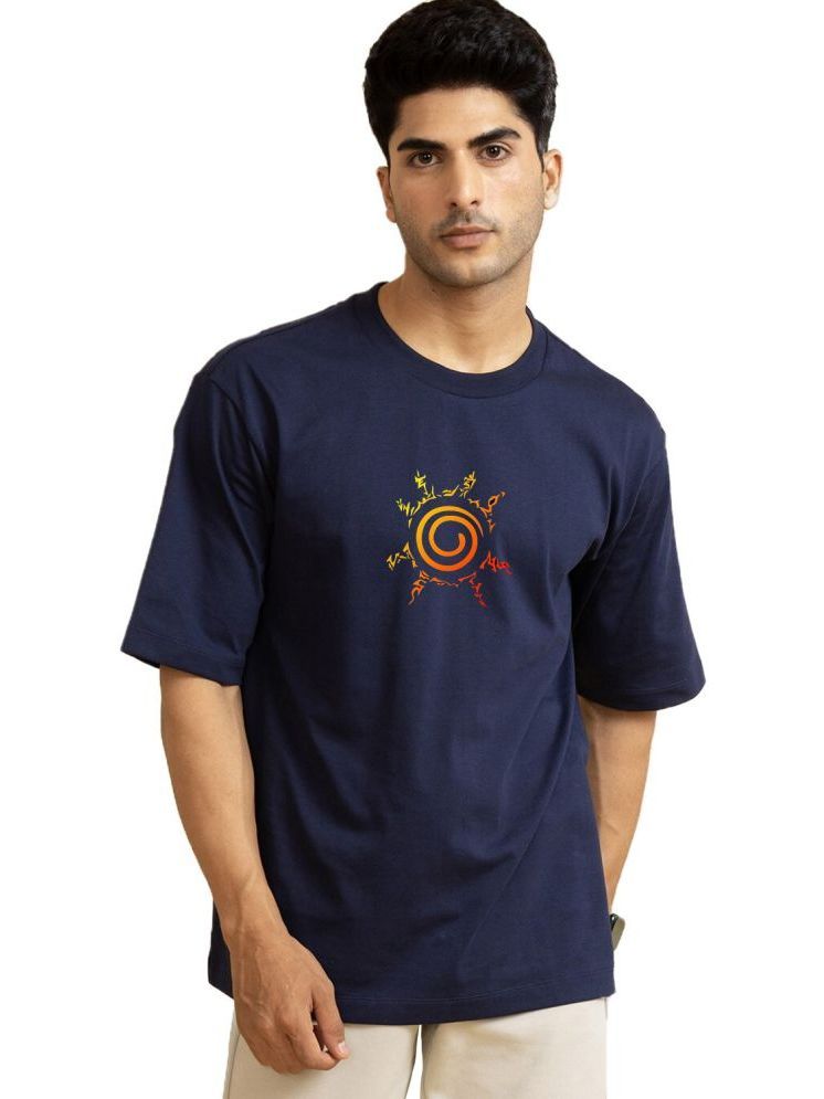     			Organic Chics 100% Cotton Oversized Fit Printed Half Sleeves Men's T-Shirt - Navy ( Pack of 1 )