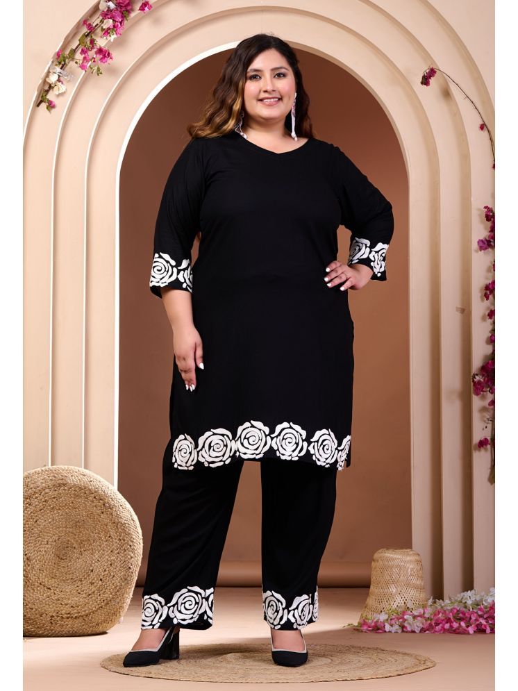     			PrettyPlus by Desinoor.com Rayon Solid Kurti With Pants Women's Stitched Salwar Suit - Black ( Pack of 1 )